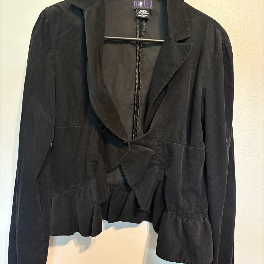 Morbid Threads Charcoal Ruffled Blazer